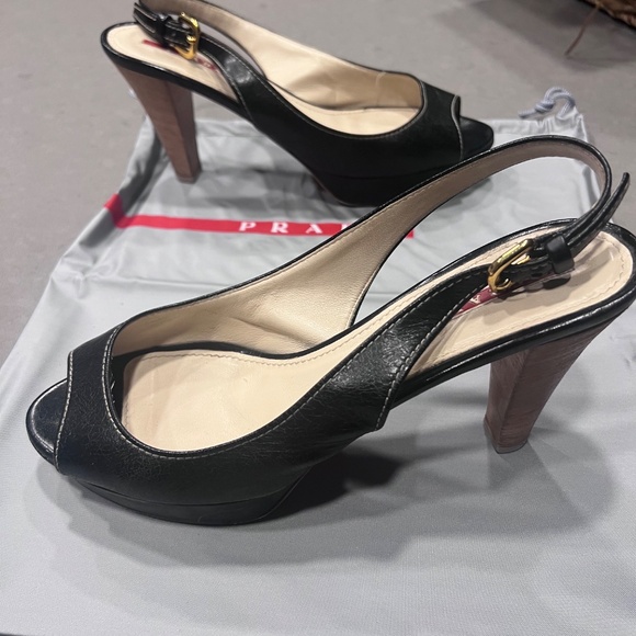 Prada Calzature Donna Platform Leather Sandals with wooden Heel US 8 - Picture 6 of 7